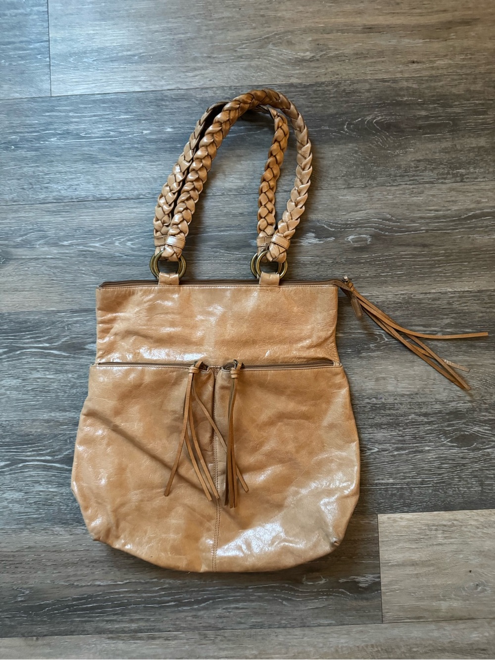 Gorgeous HOBO Tan Leather Braided-Handle Tote Bag